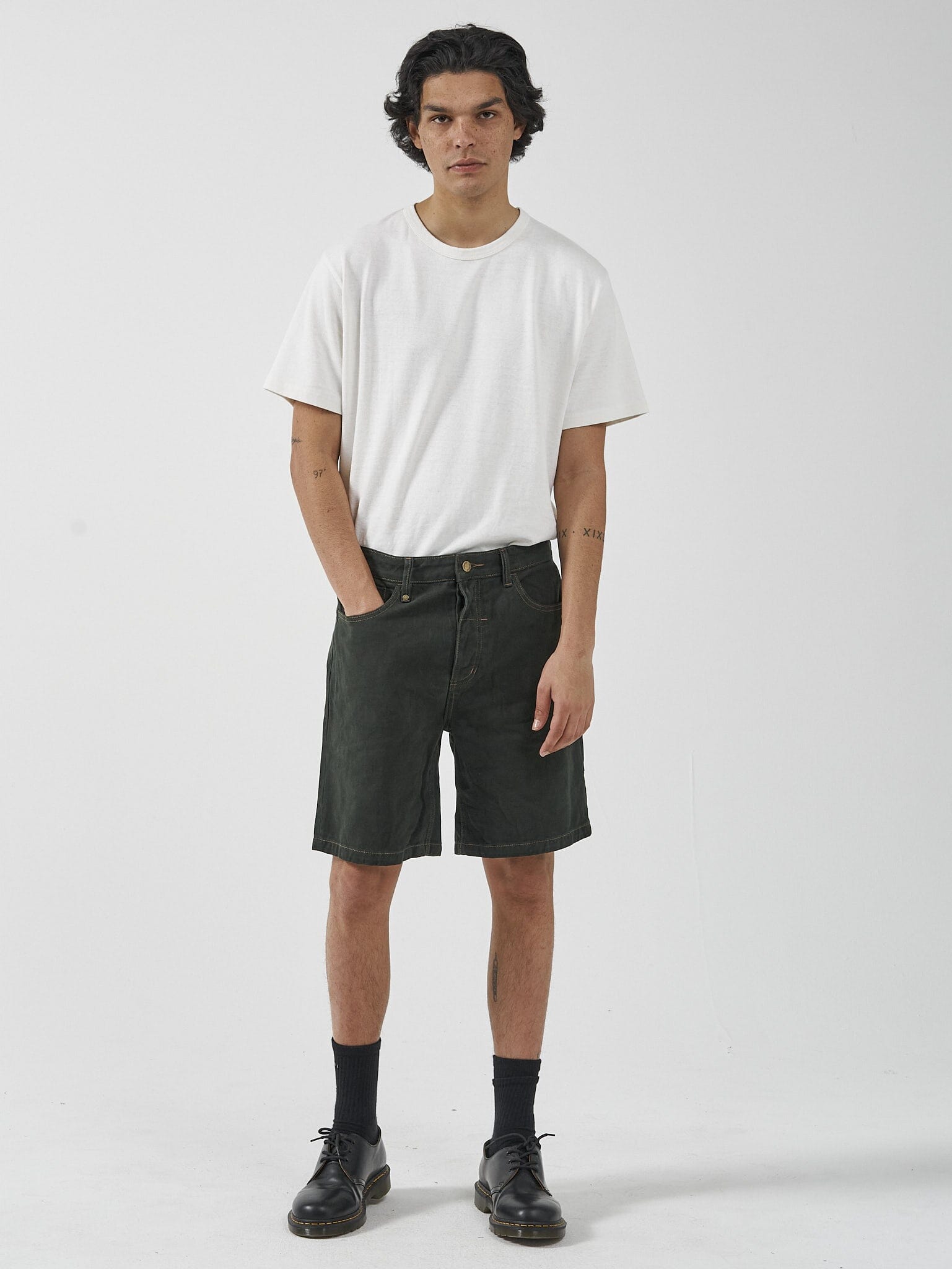 Slacker Denim Short - Oil Green-Tobacco