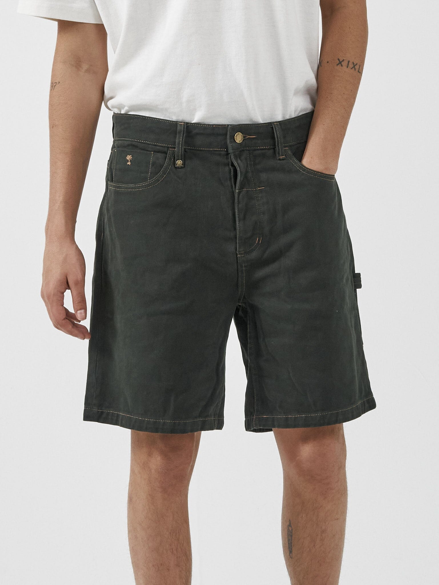 Slacker Denim Short - Oil Green-Tobacco