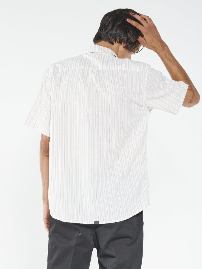 Palm Stripe Short Sleeve Shirt - Dirty White