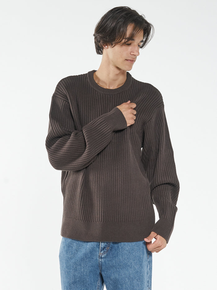 Thrills Union Rib Crew Knit - Postal Brown