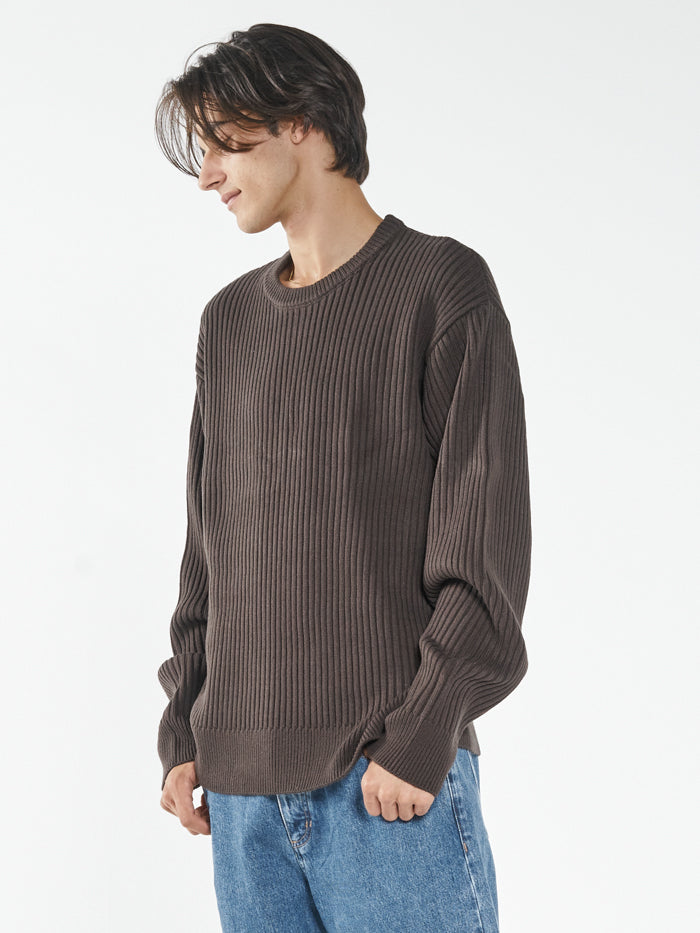 Thrills Union Rib Crew Knit - Postal Brown