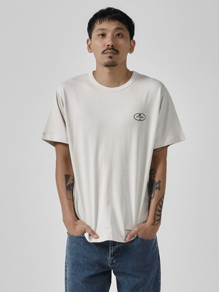 Palm Oval Embro Merch Fit Tee - Heritage White