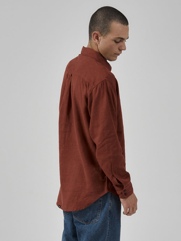 Hemp Minimal Thrills Oversize Long Sleeve Shirt - Burnt Henna