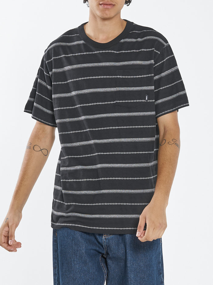 Minimal Thrills Stripe Merch Fit Pocket Tee - Washed Black