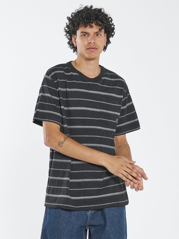 Minimal Thrills Stripe Merch Fit Pocket Tee - Washed Black