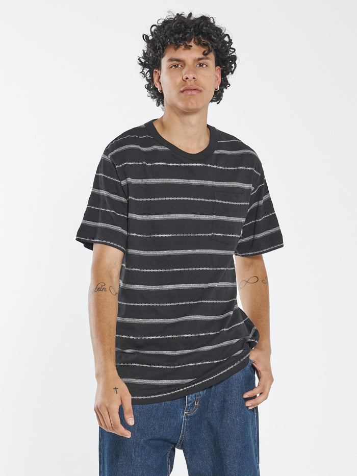 Minimal Thrills Stripe Merch Fit Pocket Tee - Washed Black