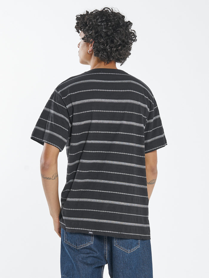 Minimal Thrills Stripe Merch Fit Pocket Tee - Washed Black