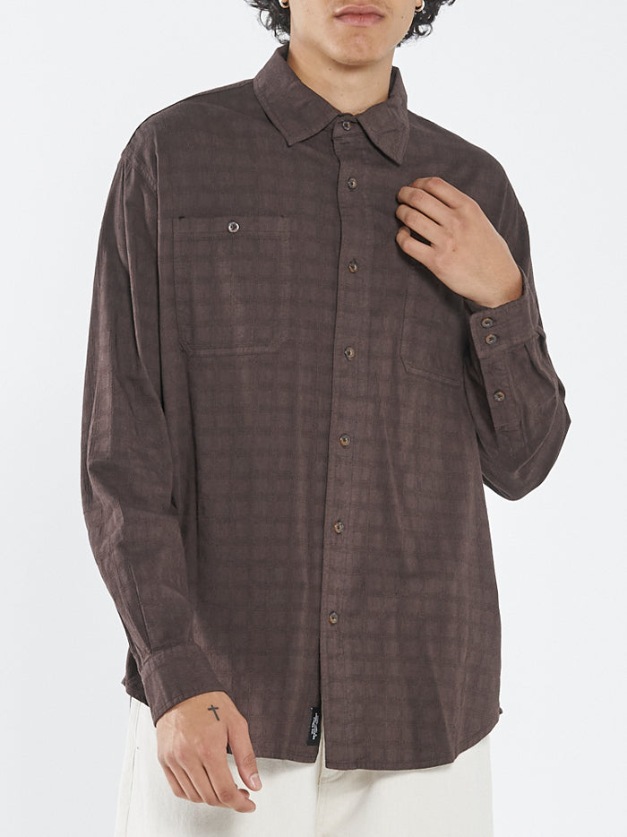 Disruption Jacquard Check Long Sleeve Shirt - Postal Brown