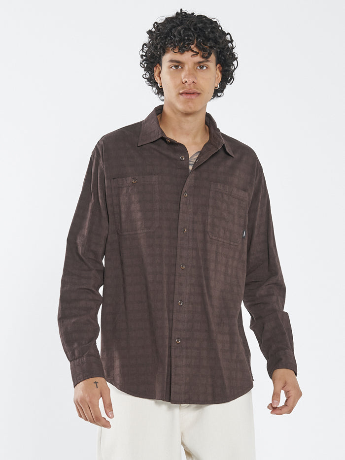Disruption Jacquard Check Long Sleeve Shirt - Postal Brown