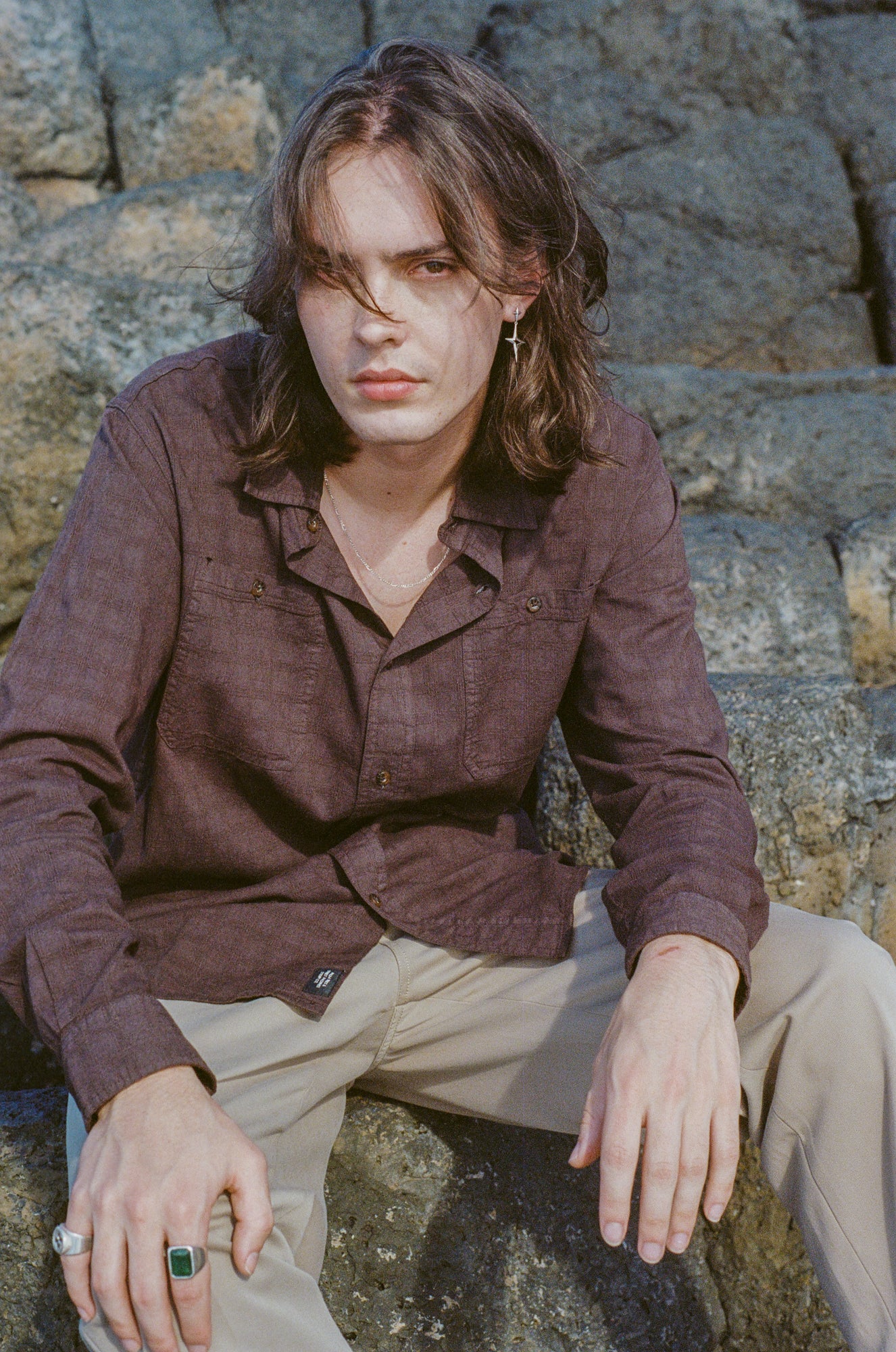 Disruption Jacquard Check Long Sleeve Shirt - Postal Brown