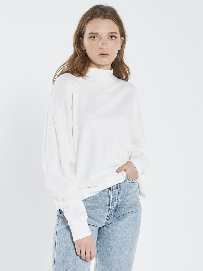 Hemp Mock Neck Long Sleeve Tee - Dirty White