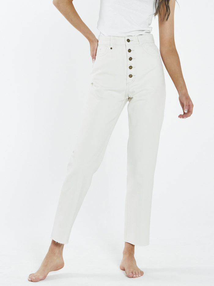 Paige Button Jean - Shady White