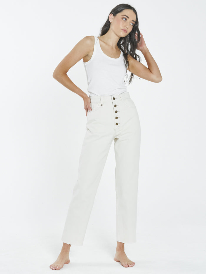 Paige Button Jean - Shady White