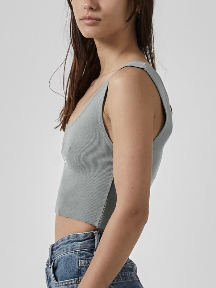 Golden Paradise Crop Rib Singlet - Sea Glass