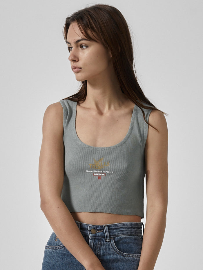 Golden Paradise Crop Rib Singlet - Sea Glass