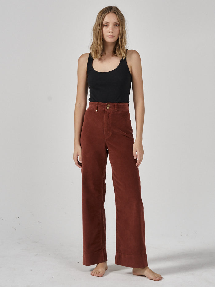 Belle Full Length Cord Pant - Burnt Henna