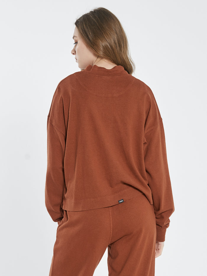 Hemp Mock Neck Long Sleeve Tee - Coffee