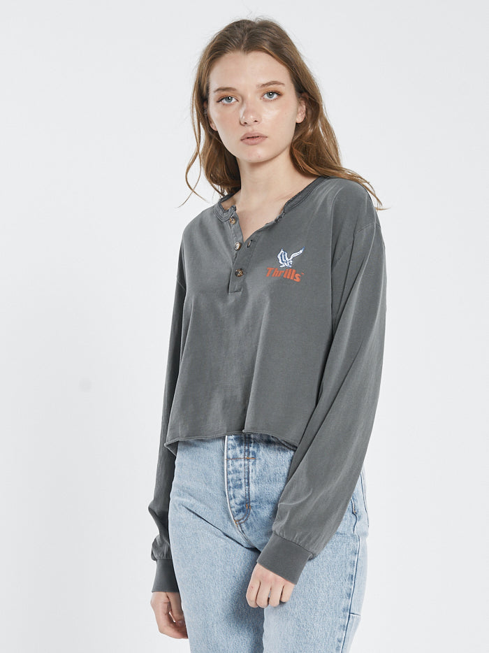 Not Forgotten Henley Crop LS Tee - Merch Black