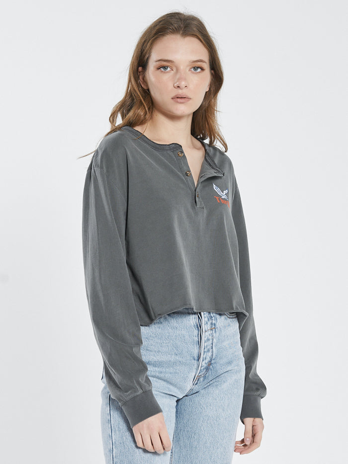 Not Forgotten Henley Crop LS Tee - Merch Black