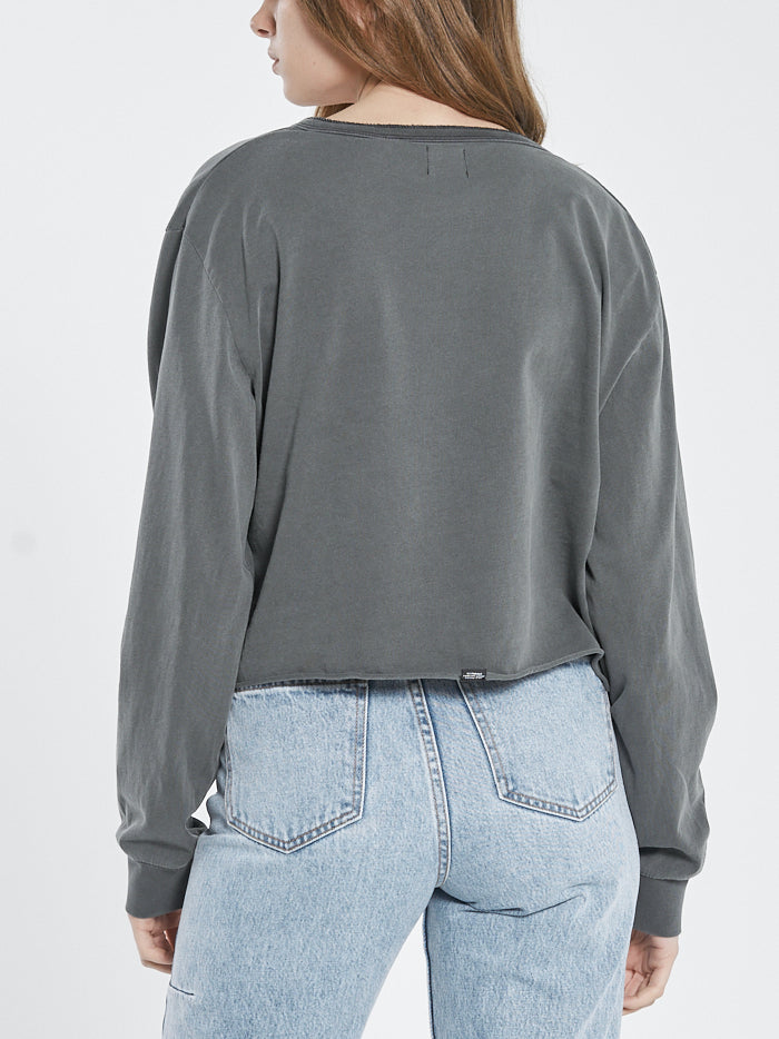 Not Forgotten Henley Crop LS Tee - Merch Black