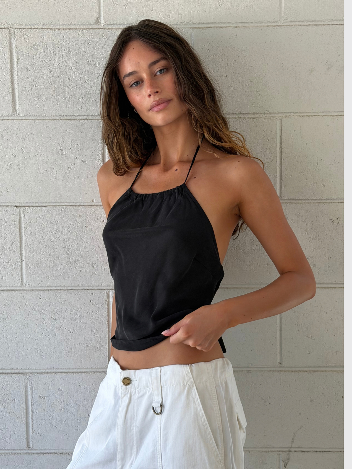 Rhea Scarf Halter Top - Black