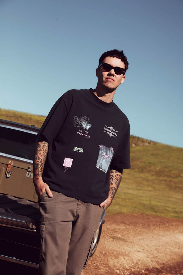 Transmission Box Fit Oversize Cropped Tee - Washed Black