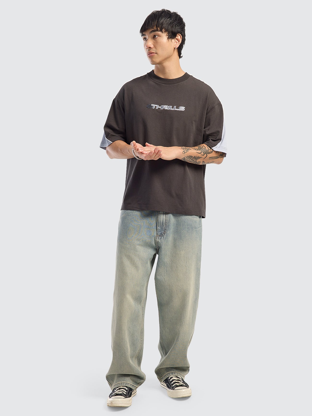 Eclipse Panel Oversize Box Crop Tee - Dark Merch Black