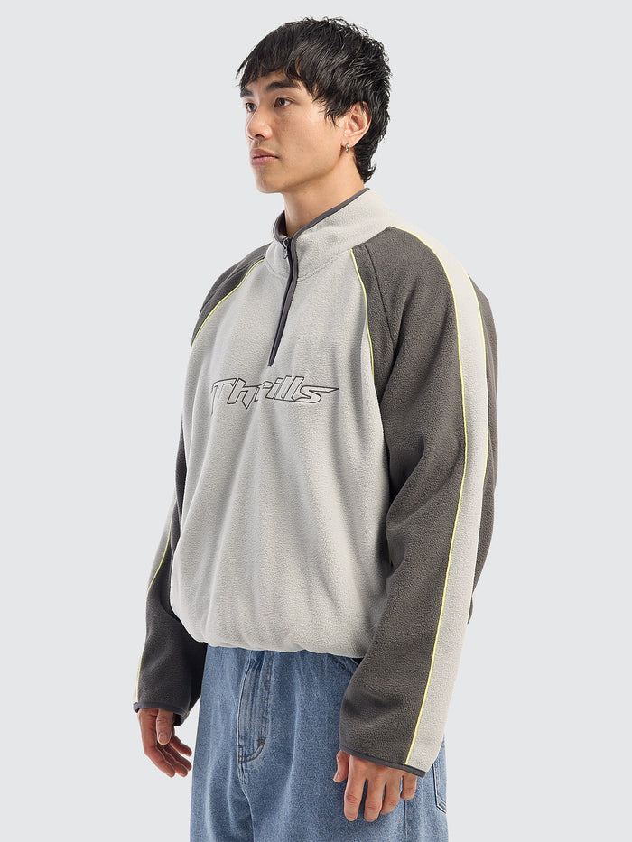 Outcast Panel Quarter Zip Crop Polar Fleece - Glacier Grey