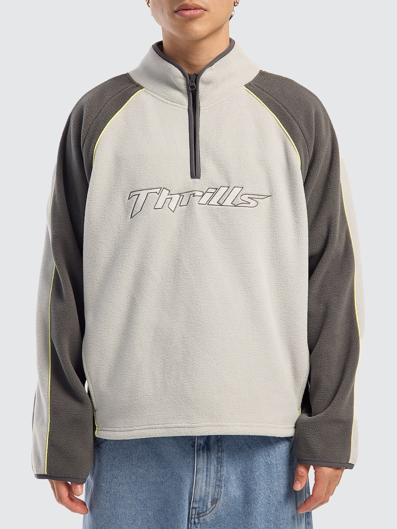 Outcast Panel Quarter Zip Crop Polar Fleece - Glacier Grey
