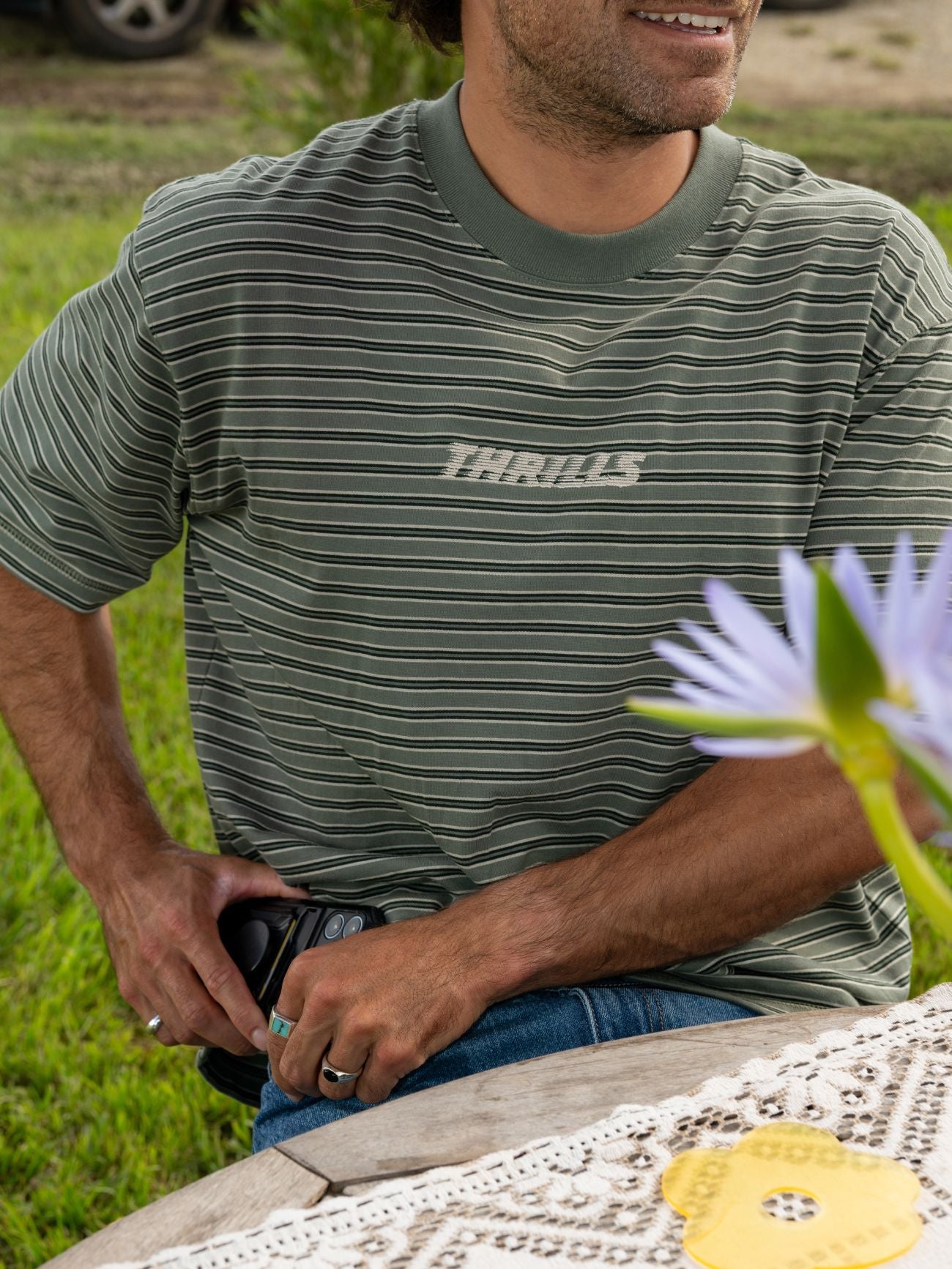 Built To Last Stripe Oversize Box Crop Tee - Beetle