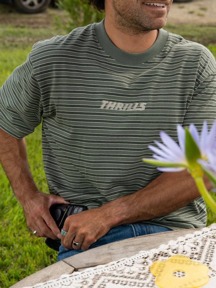 Built To Last Stripe Oversize Box Crop Tee - Beetle