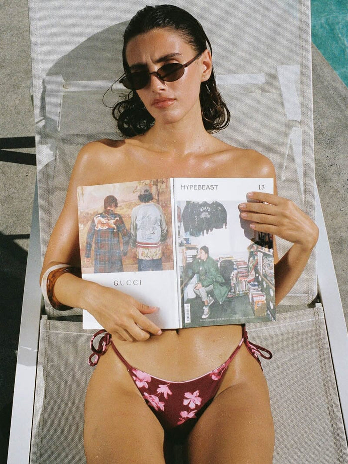 Full Bloom Reversible String Bikini Bottom - Pomegranate