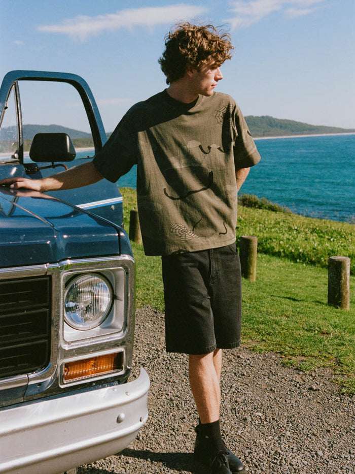 Rose Brigade Camo Box Fit Oversize Cropped Tee - Camo Web