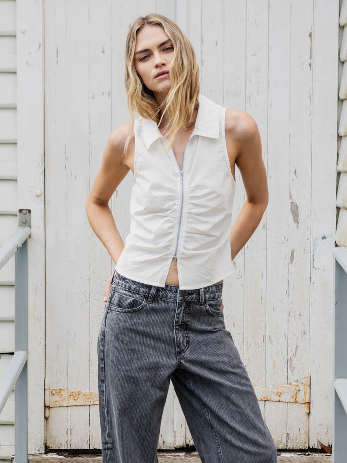 Andy Zip Sleeveless Shirt - White