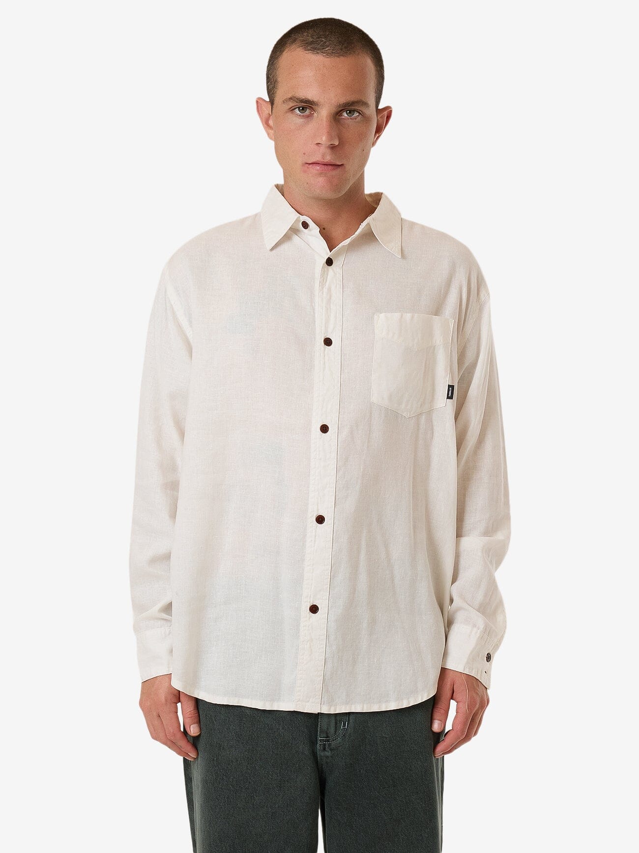 Hemp Minimal Thrills Oversize Long Sleeve Shirt - Dirty White XS