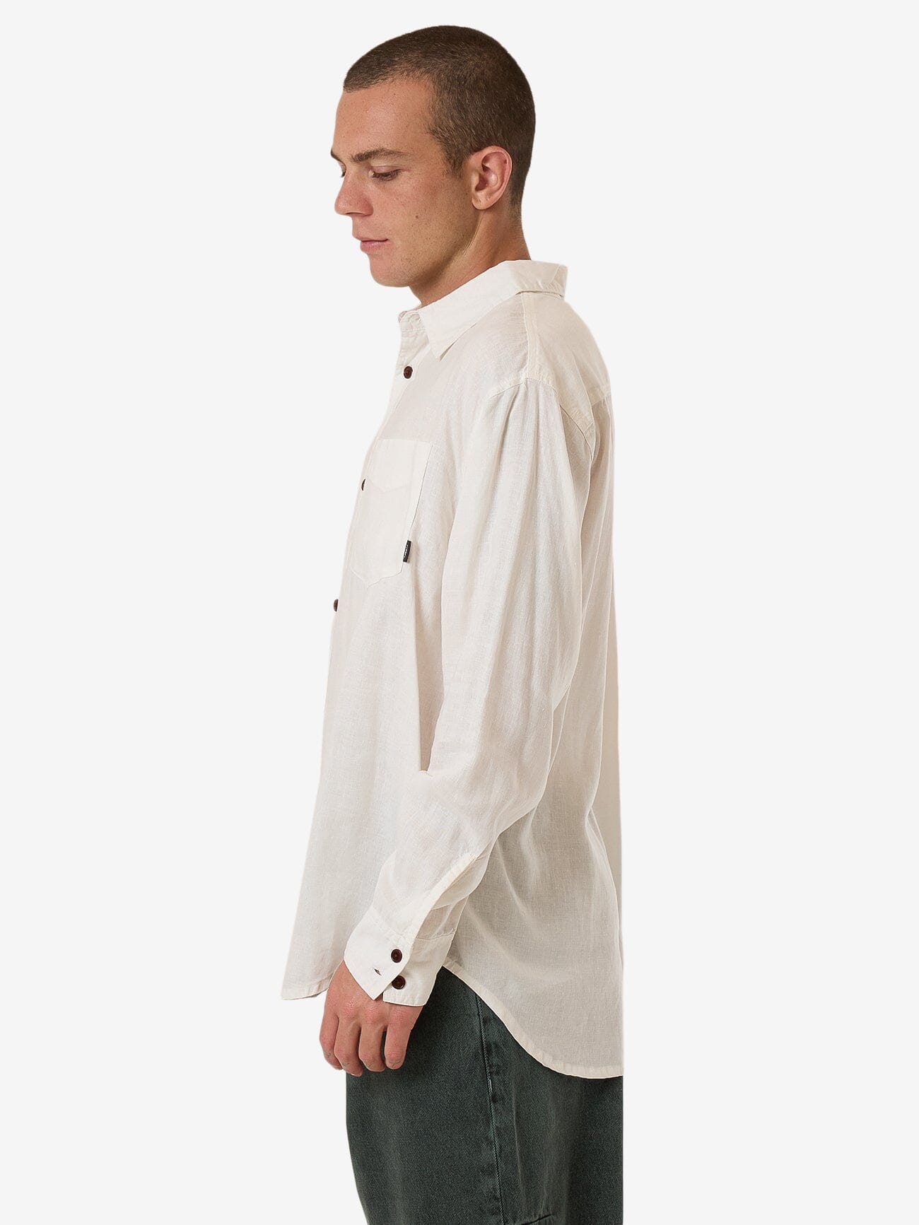 Hemp Minimal Thrills Oversize Long Sleeve Shirt - Dirty White XS