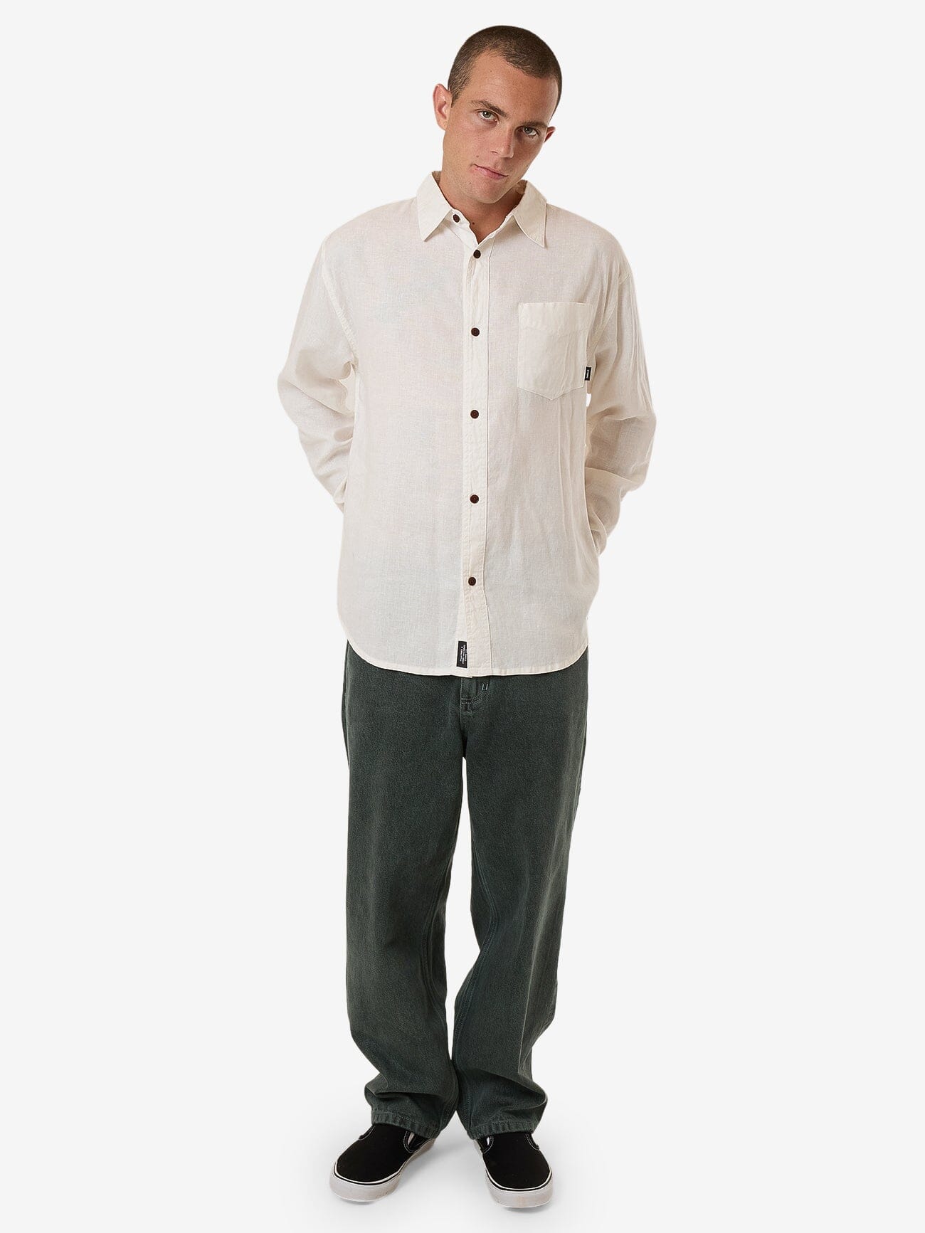 Hemp Minimal Thrills Oversize Long Sleeve Shirt - Dirty White XS