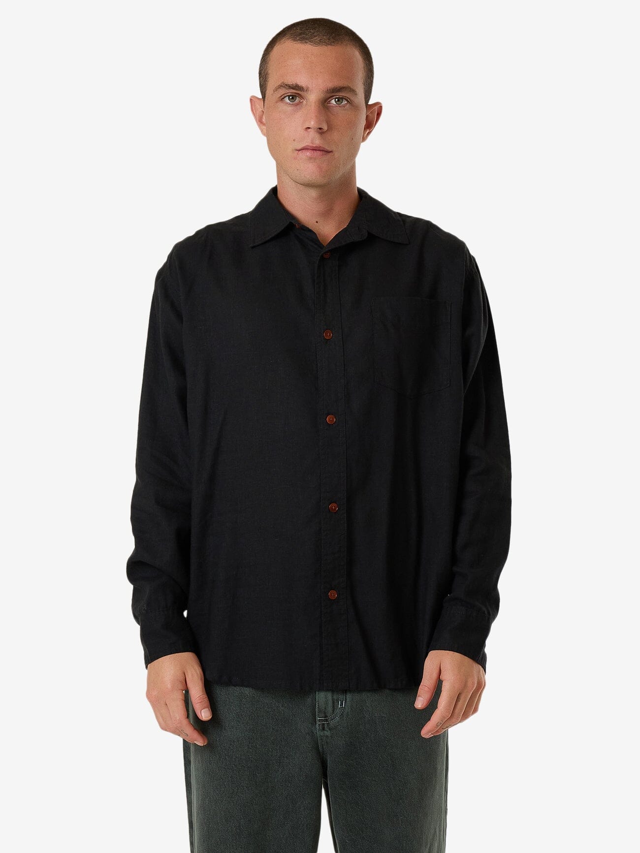 Hemp Minimal Thrills Oversize Long Sleeve Shirt - Black