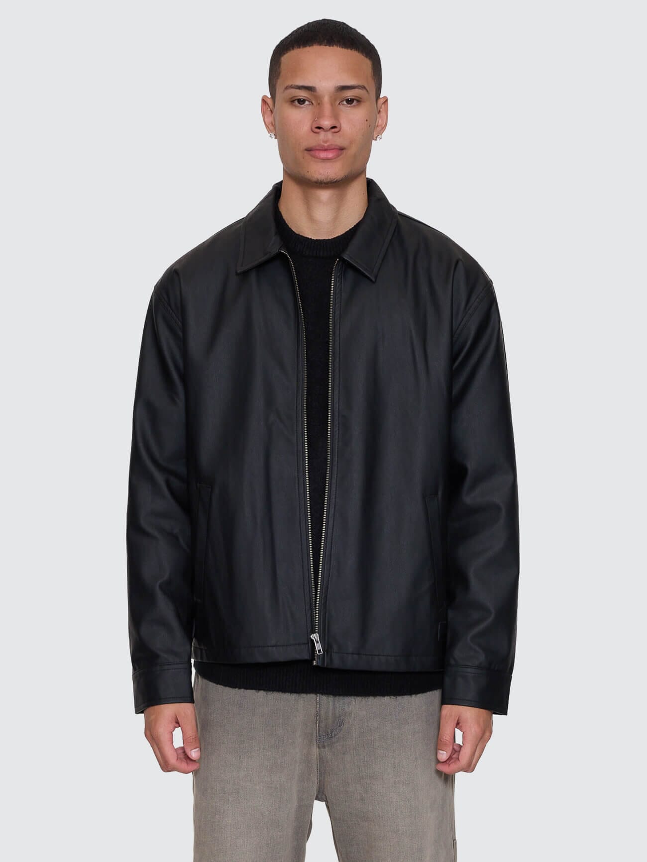 Don't Bother Me PU Leather Work Jacket - Black XS