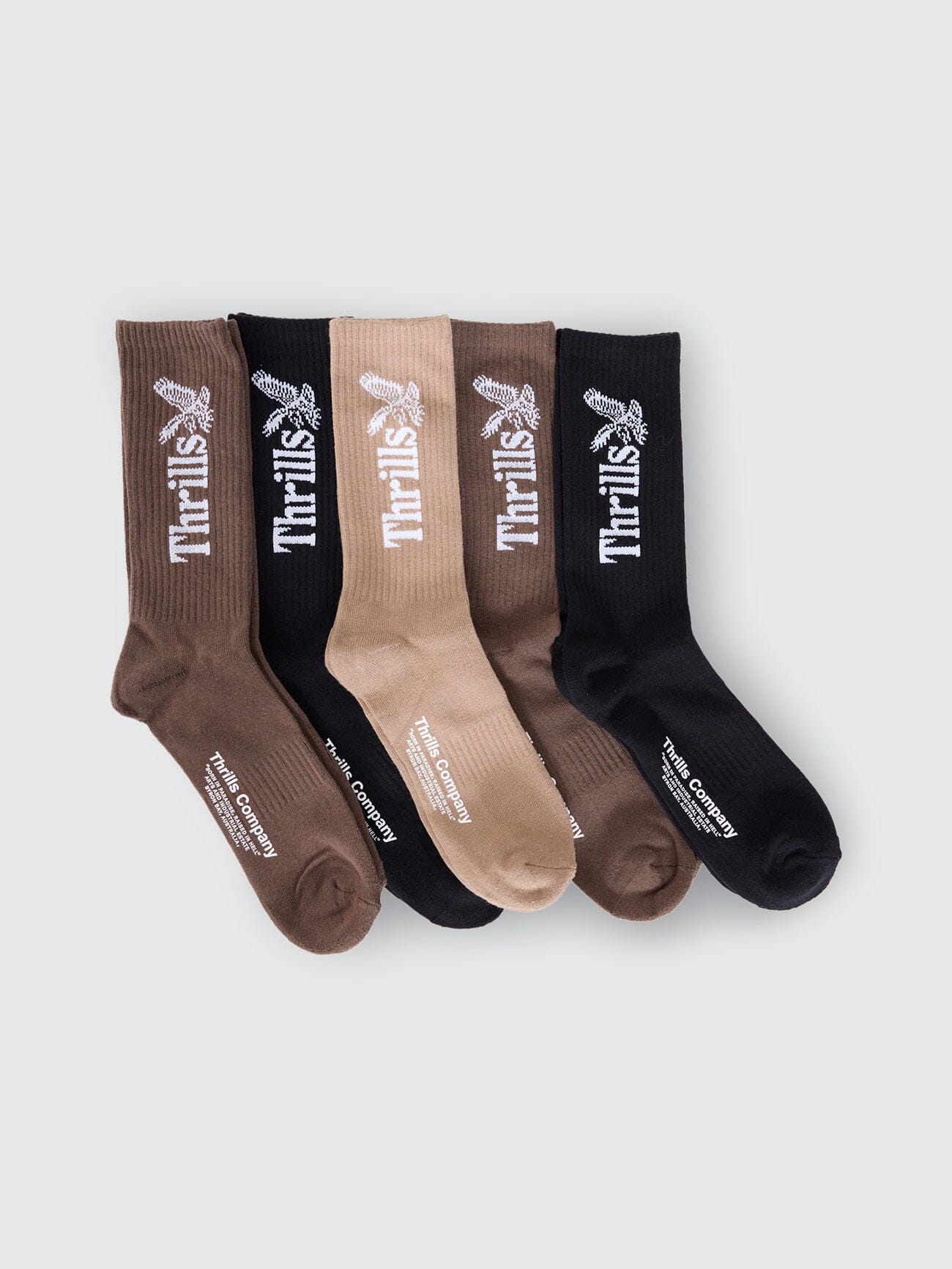 Thrills Workwear 5 Pack Sock - Desert - Black - Silver Grey