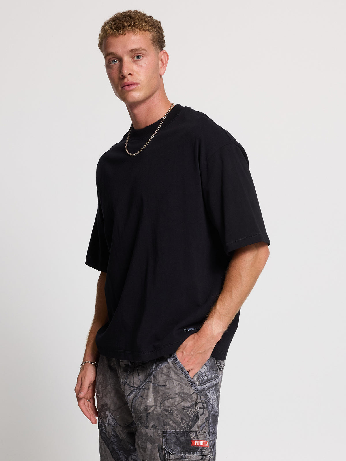 Thrills Military Box Fit Oversized Cropped Tee - Black XS