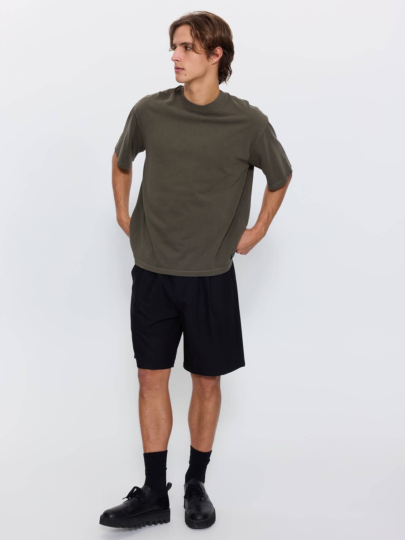 Thrills Military Box Fit Oversized Cropped Tee - Grape Leaf XS