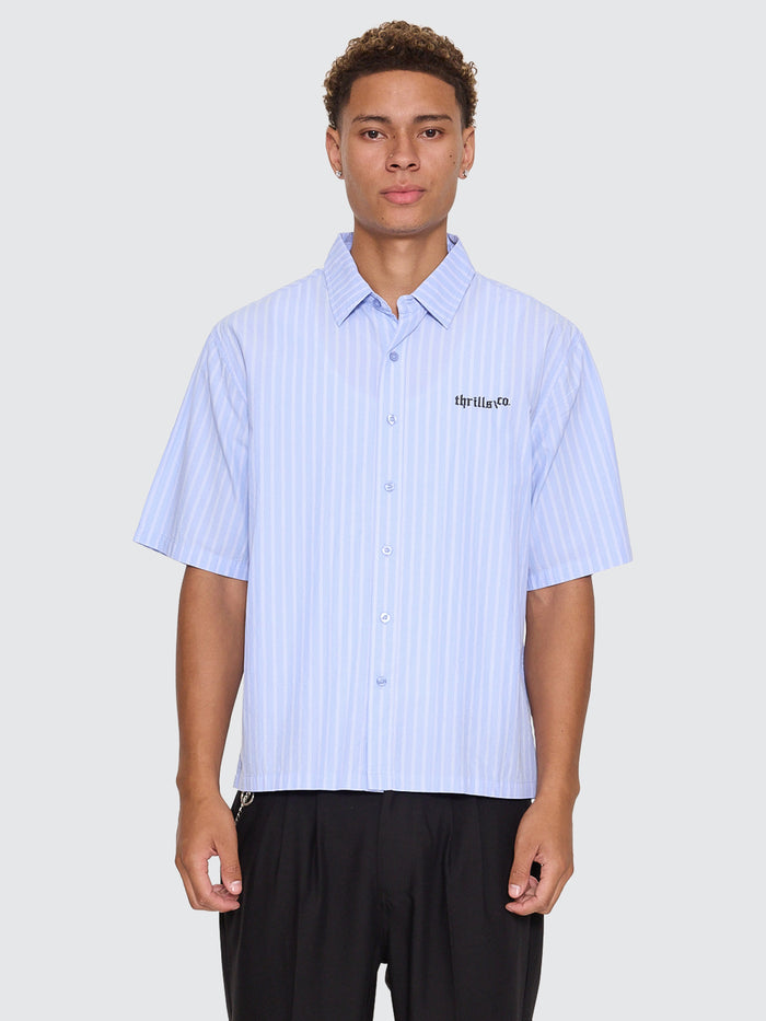 Perception Box Crop Short Sleeve Shirt - Blue Stripe