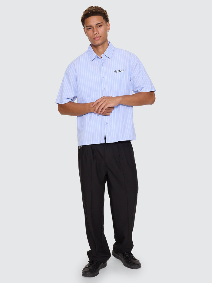 Perception Box Crop Short Sleeve Shirt - Blue Stripe
