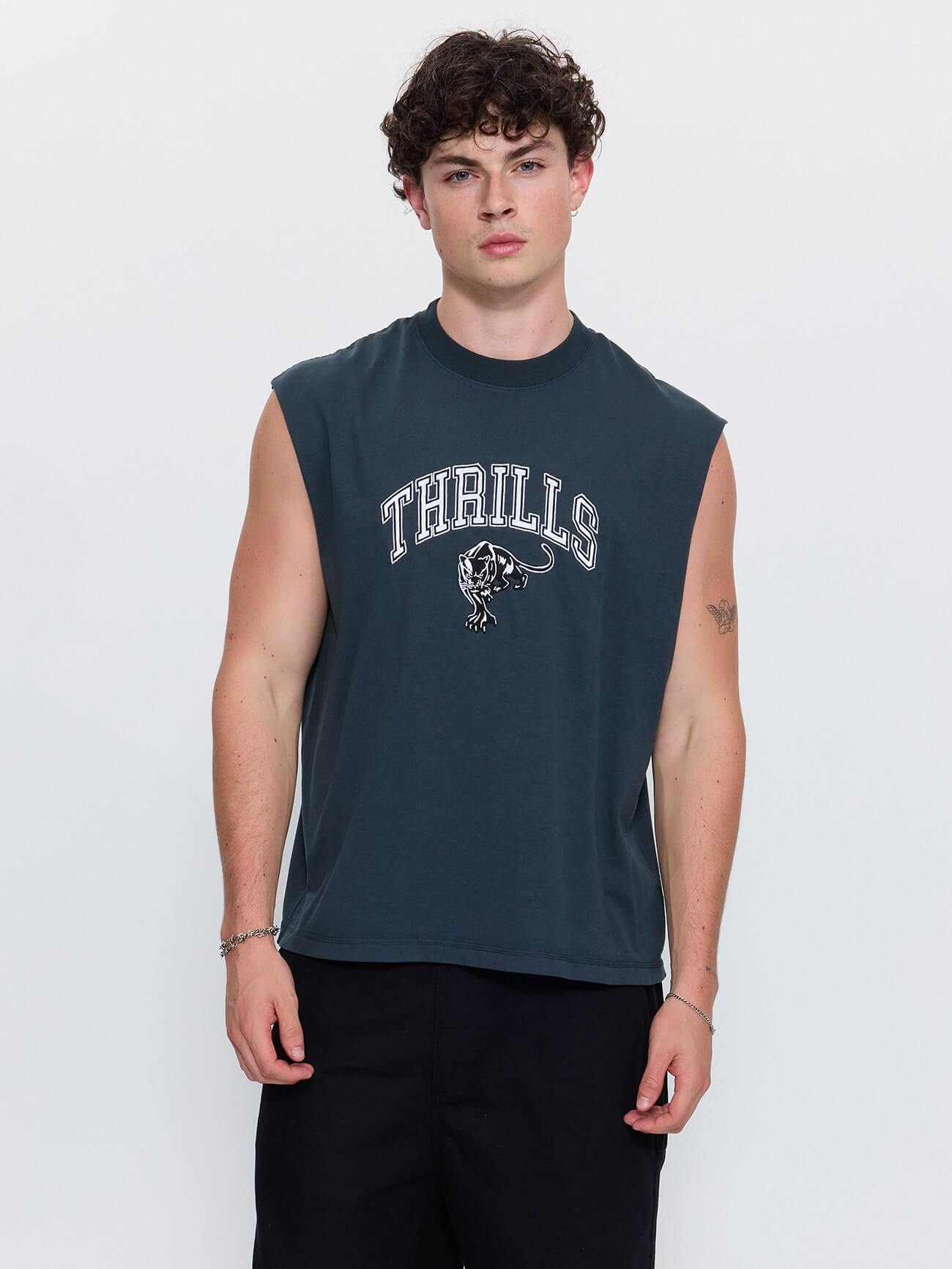 Eye of the Beholder Box Crop Muscle Tee - Petrol XS