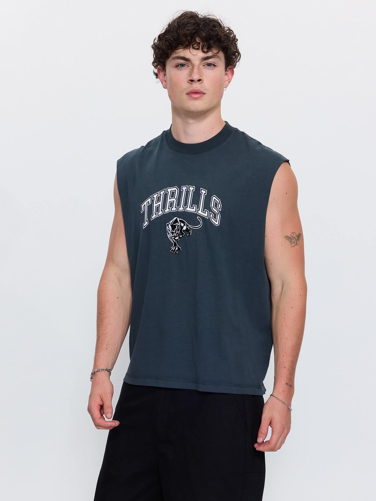 Eye of the Beholder Box Crop Muscle Tee - Petrol XS