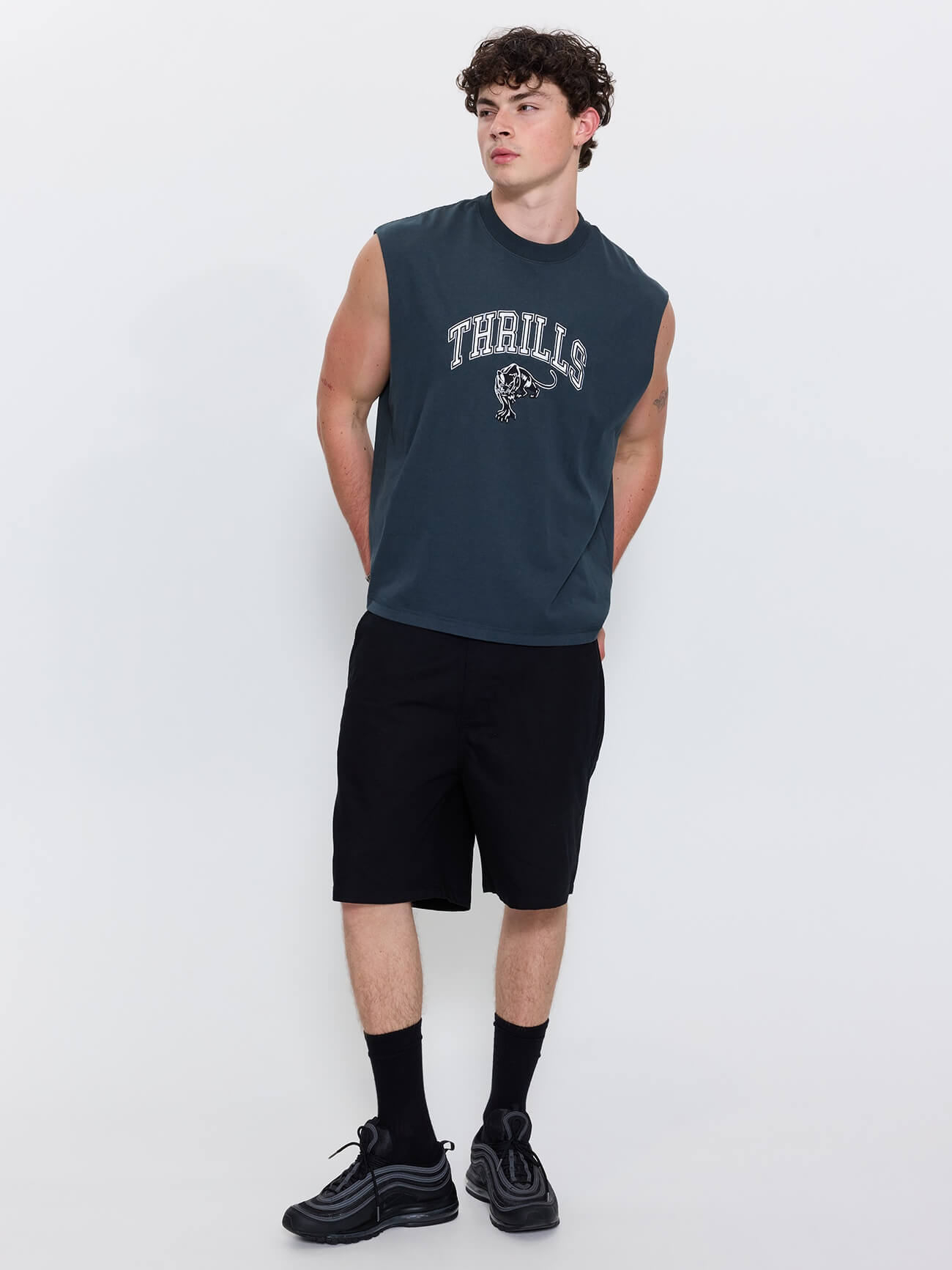 Eye of the Beholder Box Crop Muscle Tee - Petrol XS