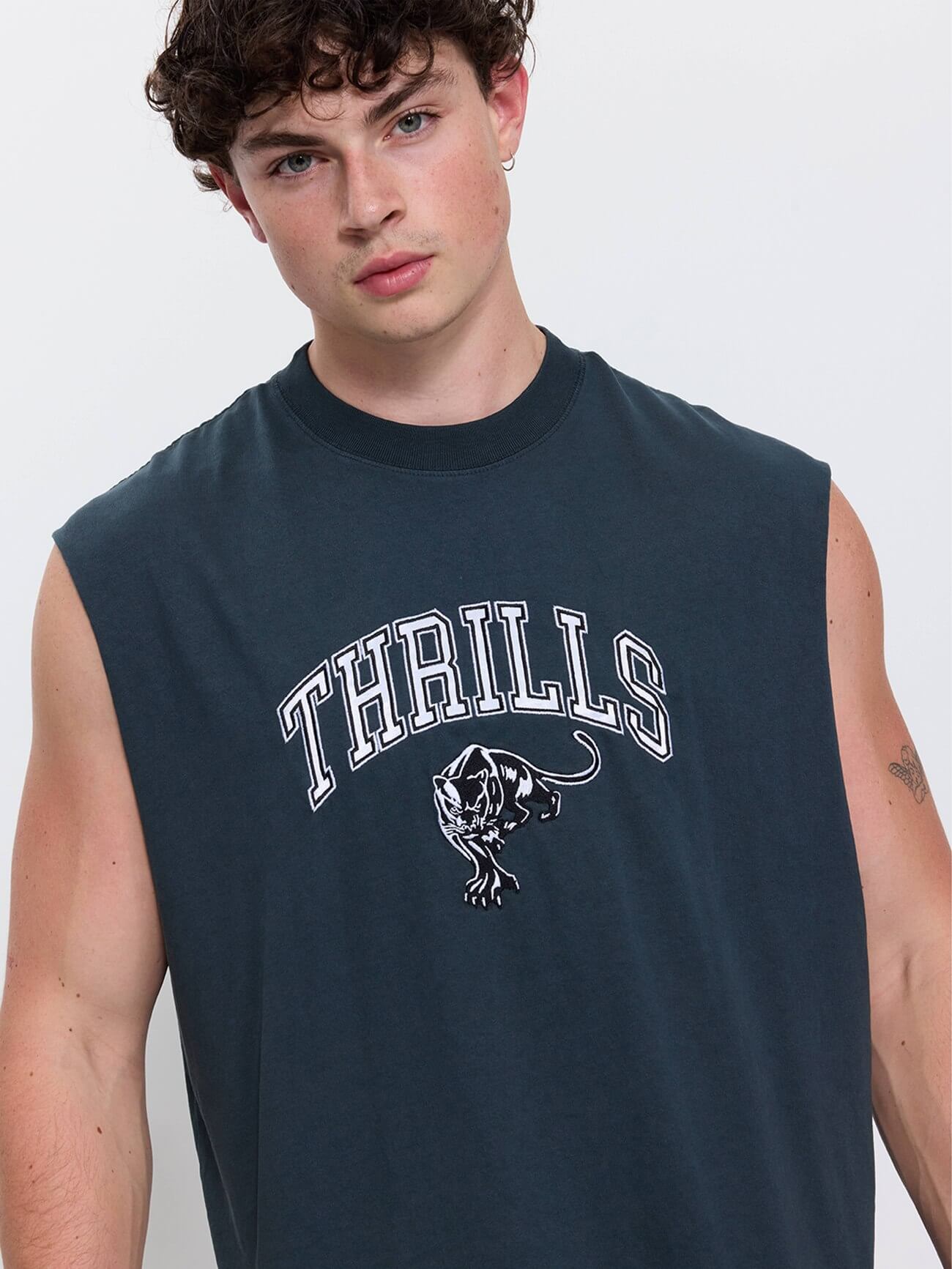 Eye of the Beholder Box Crop Muscle Tee - Petrol XS