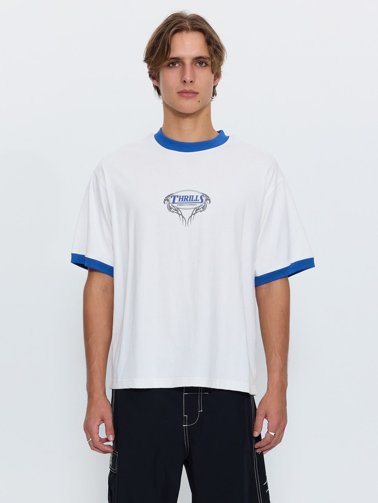 Double Trouble Ringer Box Crop Tee - Dirty White XS