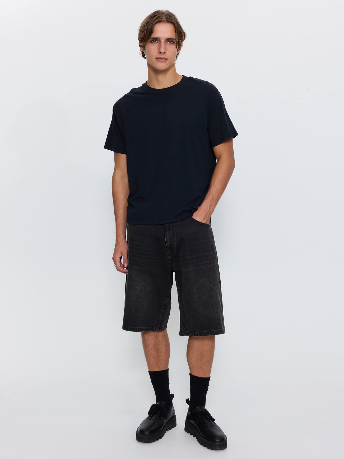 Thrills Military Merch Fit Cropped Tee - Washed Black XS